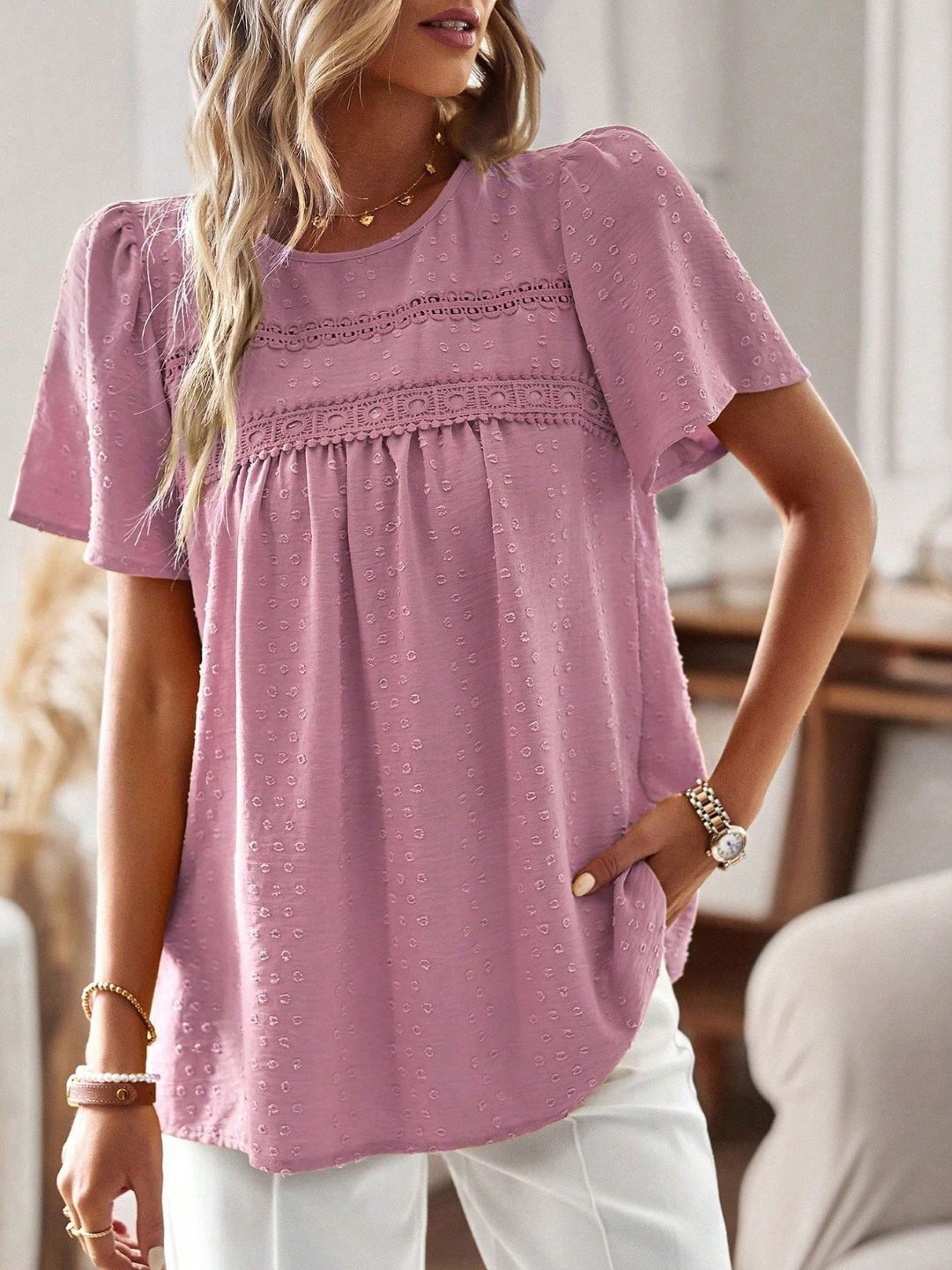 

StyleCast Women Self Design Round Neck Top, Pink