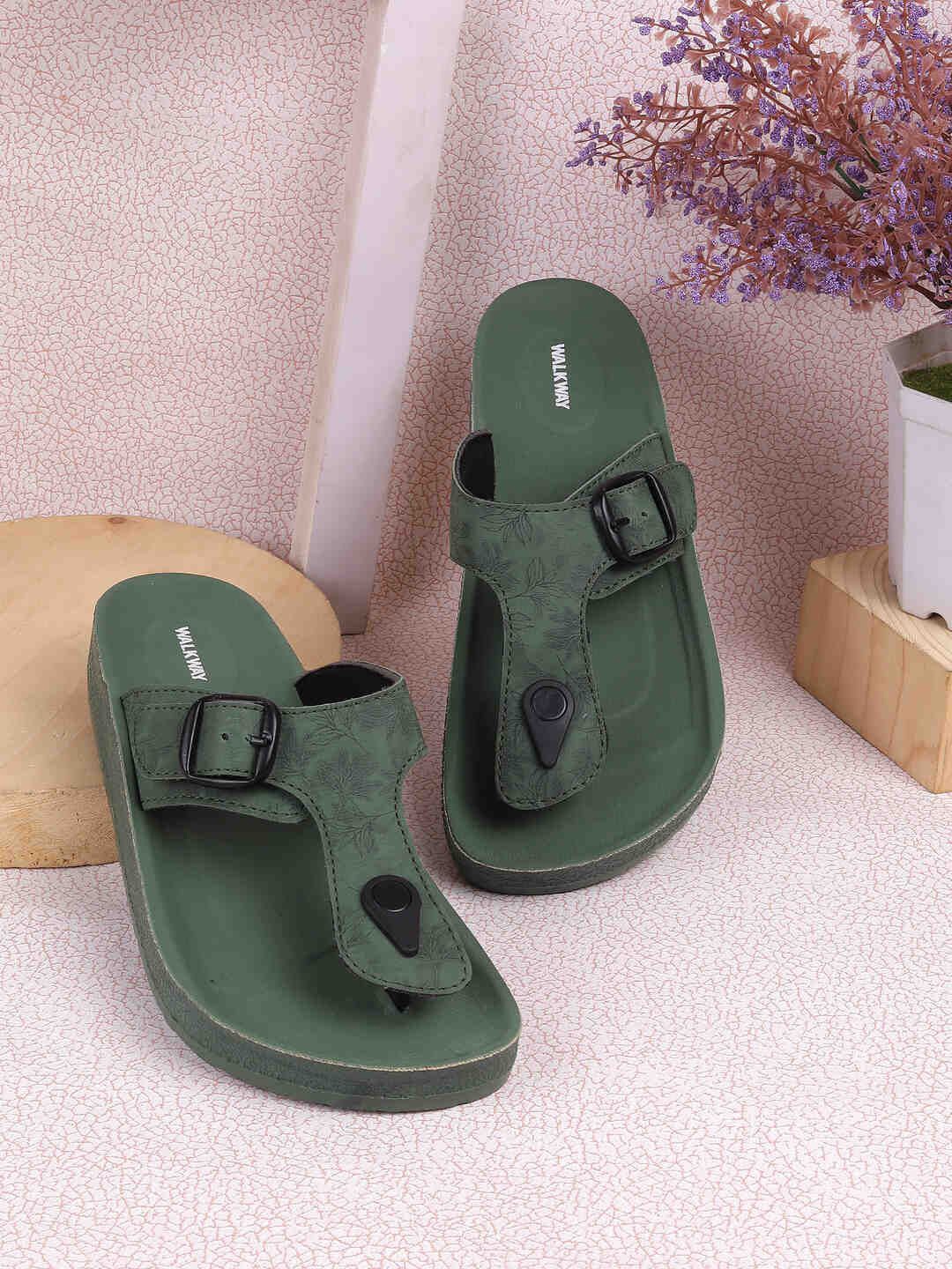 

WALKWAY by Metro Women Open Toe Flats with Buckles, Green