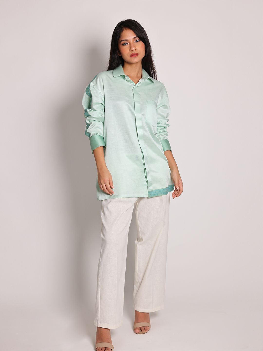 

Arya Giri Women Spread Collar Solid Relaxed Fit Casual Shirt, Sea green