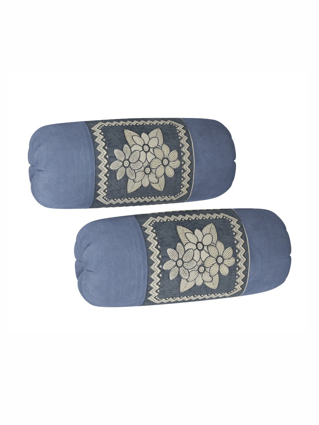 

hargunz Grey & Off- White 2 Pieces Self Design Chenille Velvet Bolster Covers