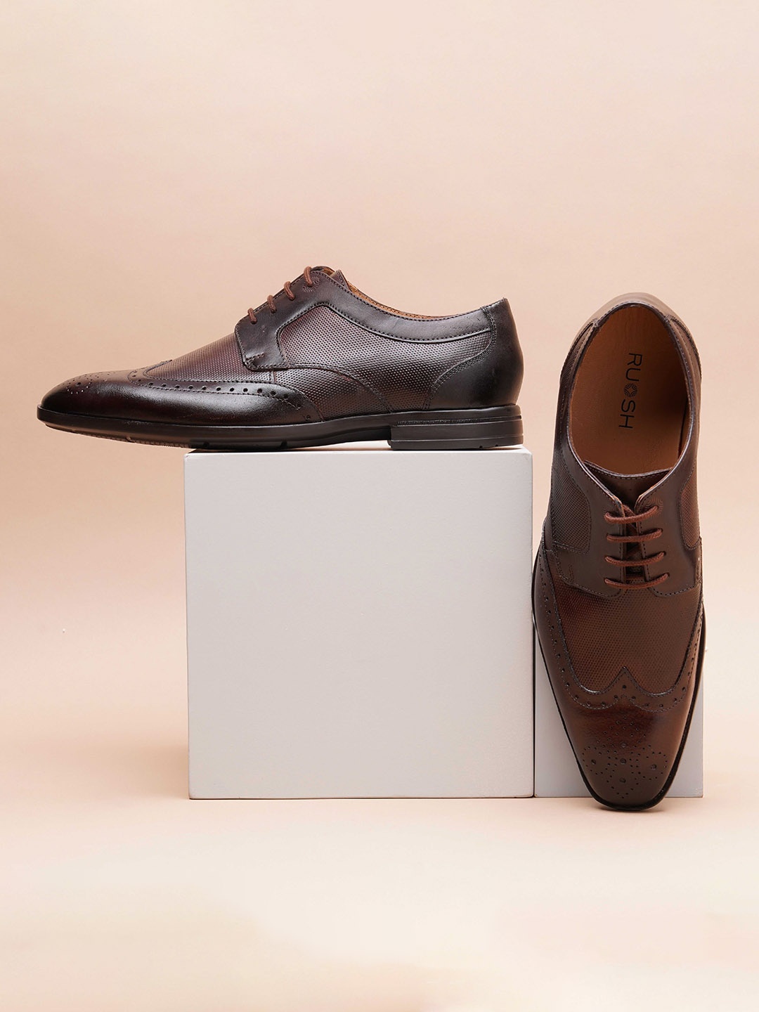 

The Cameroon Ruosh Men Leather Formal Wingtip Brogues, Brown