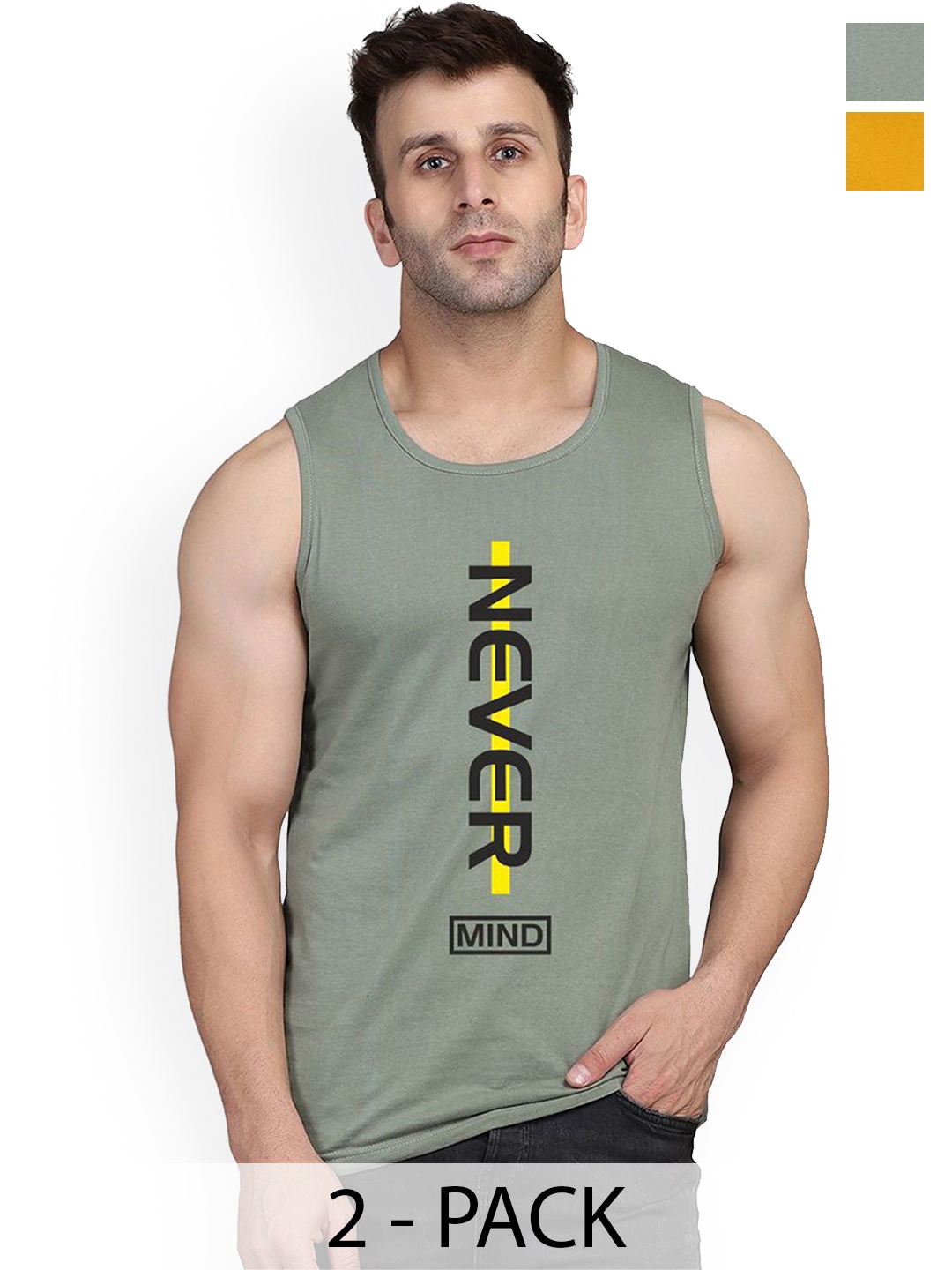 

SLOWLORIS Pack Of 2 Printed Gym Vests, Mustard