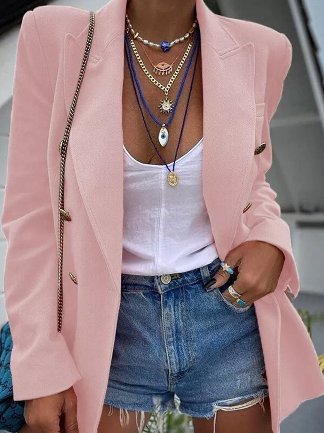 

StyleCast Women Solid Lapel Collar Open Front Jacket, Pink