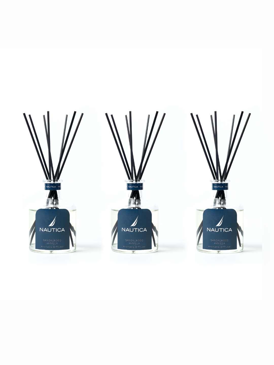 

Nautica 4-Pcs Transparent Sandalwood Vanilla Aroma Oil Diffusers With 7 Reed Sticks