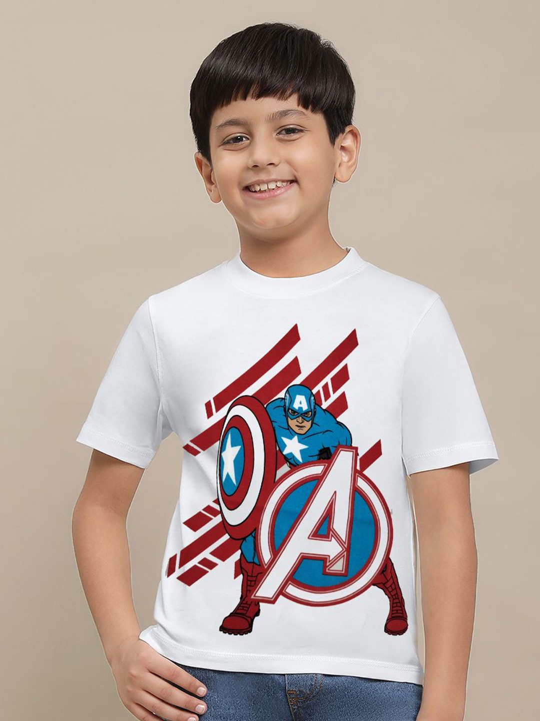 

Kids Ville Boys Captain America Printed Round Neck Cotton T-shirt, White