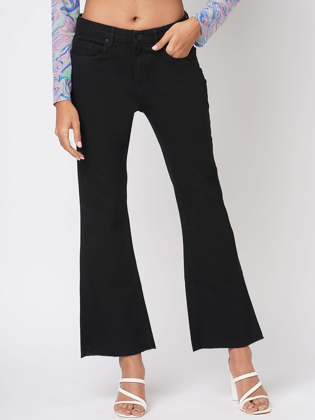 

Mast & Harbour Women Flared High-Rise Stretchable Jeans, Na