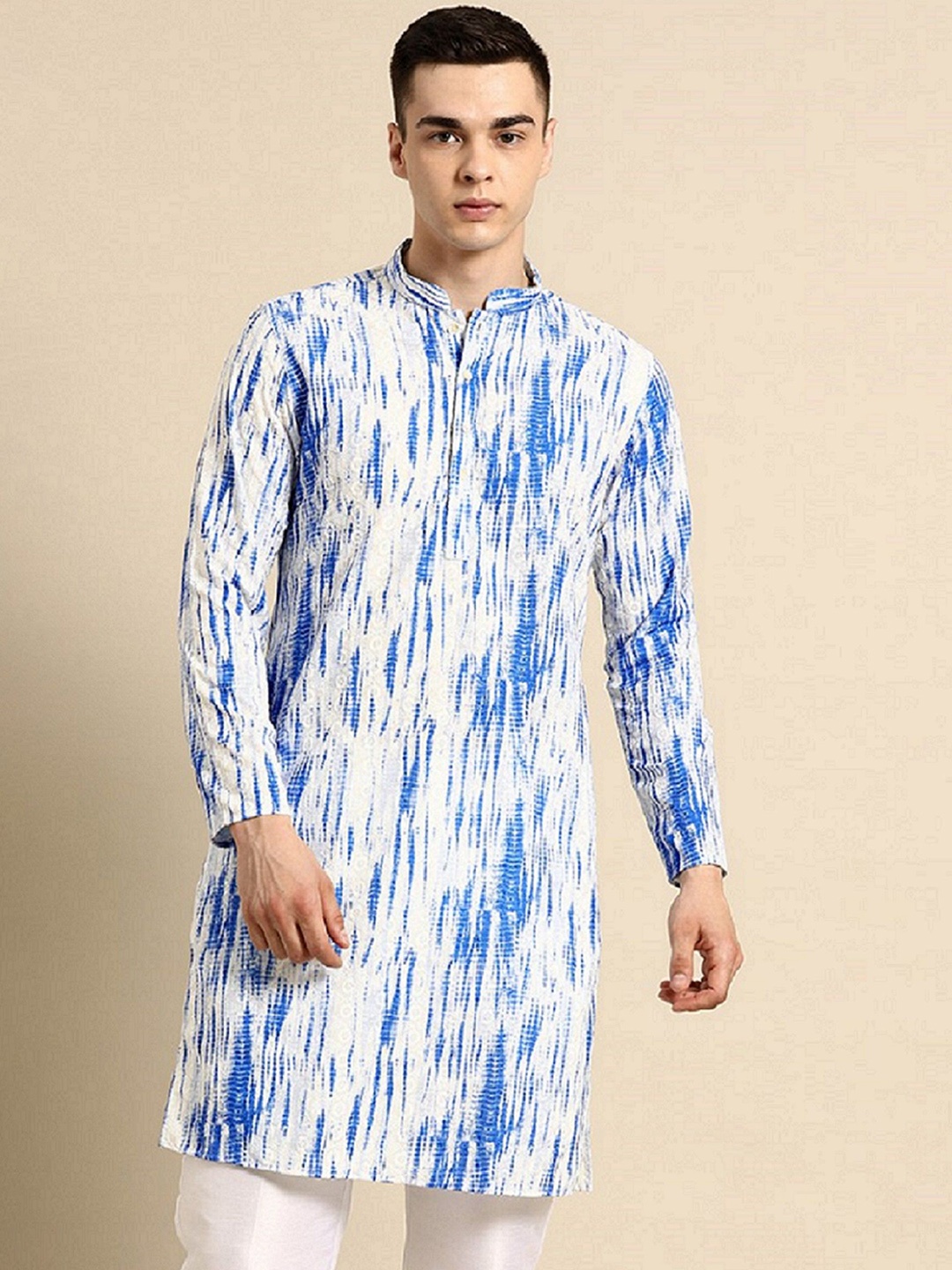 

Sayisha Mandarin Collar Long Sleeves Dyed Straight Kurta, White