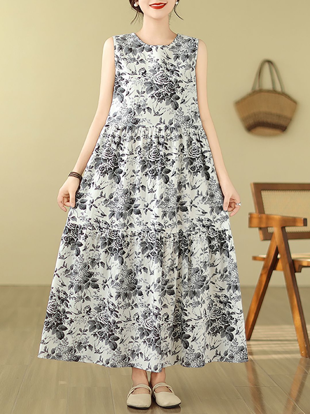 

JC Mode Floral Printed A-Line Maxi Dress, White