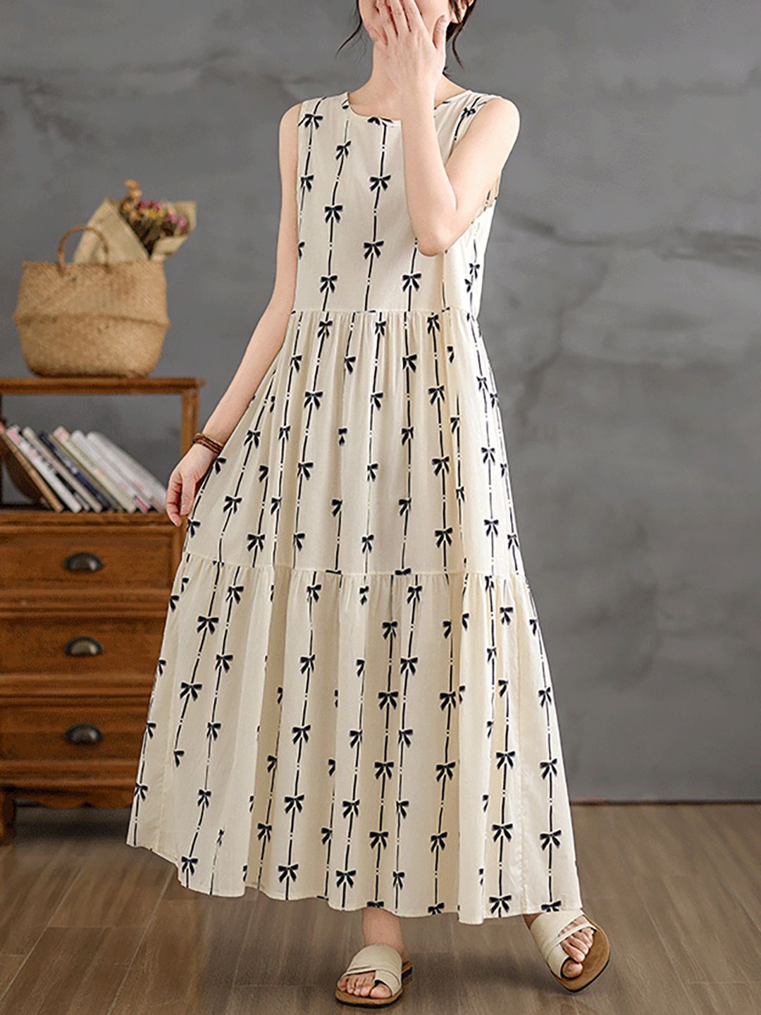 

JC Mode Printed Fit and Flare Maxi Dress, White