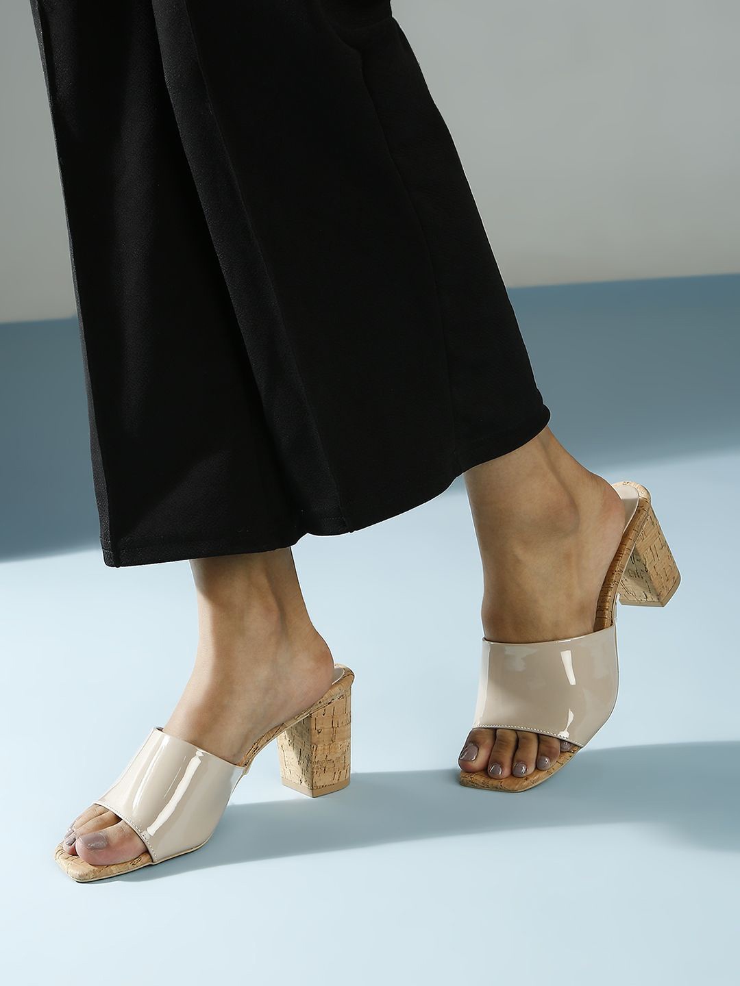 

Inc 5 Cork Finish Open Toe Block Mules, Beige