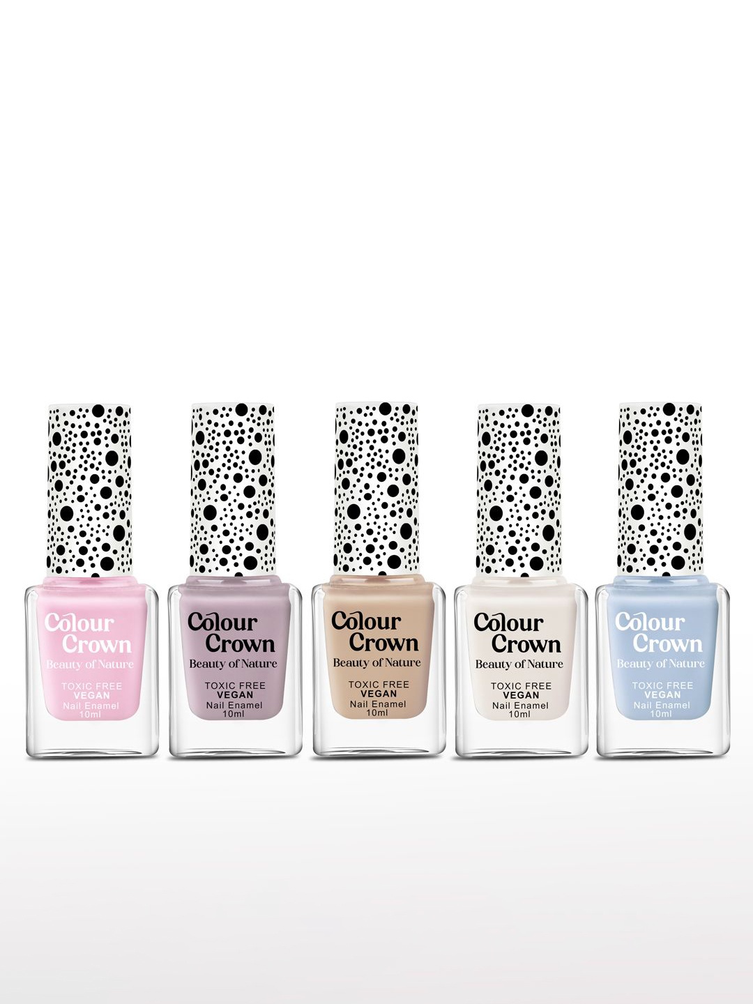 

CROWN Set Of 5 Nail Enamel with Nail Polish Remover Wipes 10ml Each - Bestie, Pink