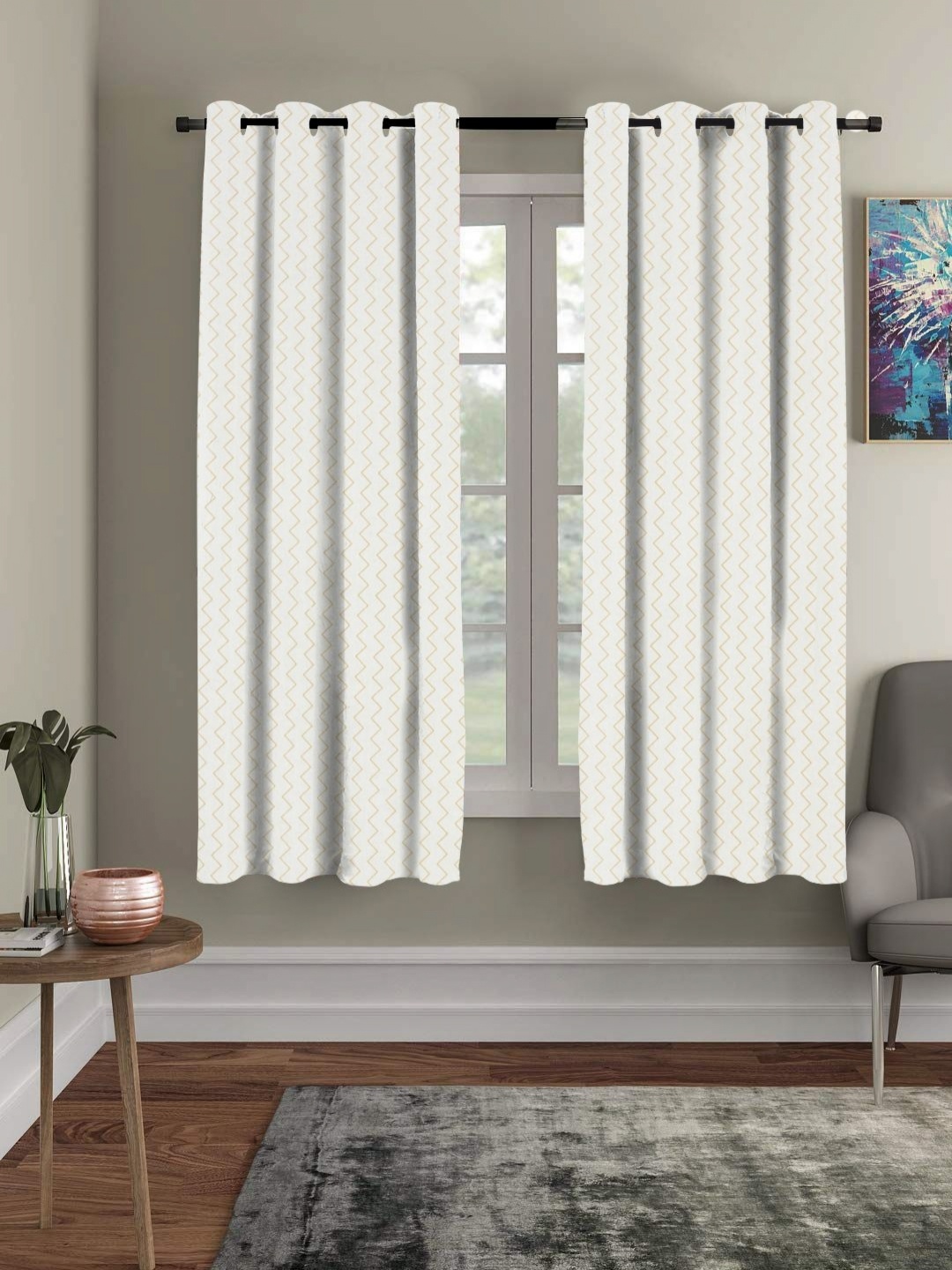 

RRC White & White Set of 2 Geometric Window Curtains and Sheers