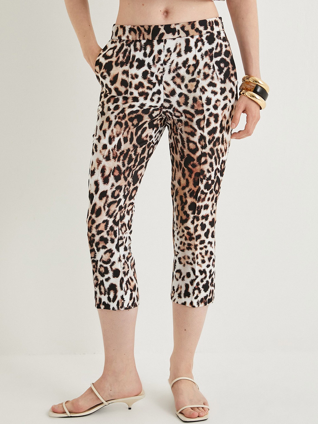 

Koton Women Animal Printed High-Rise Cigarette Trousers, Black