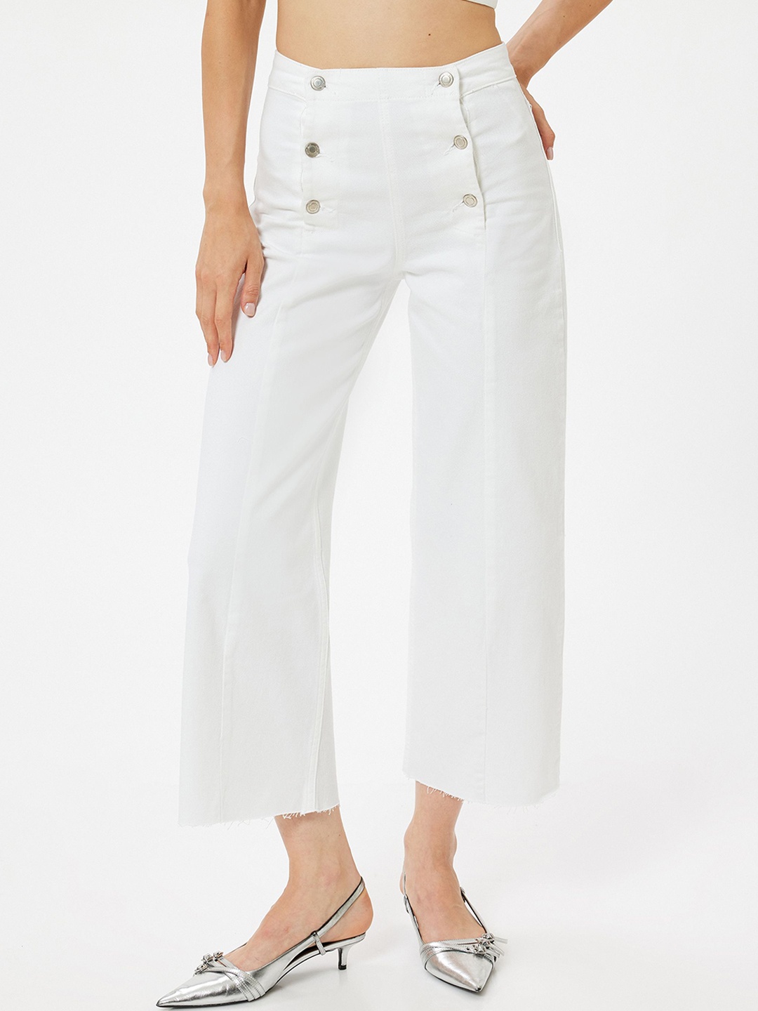 

Koton Women High Rise Pure Cotton Culottes Trouser, White