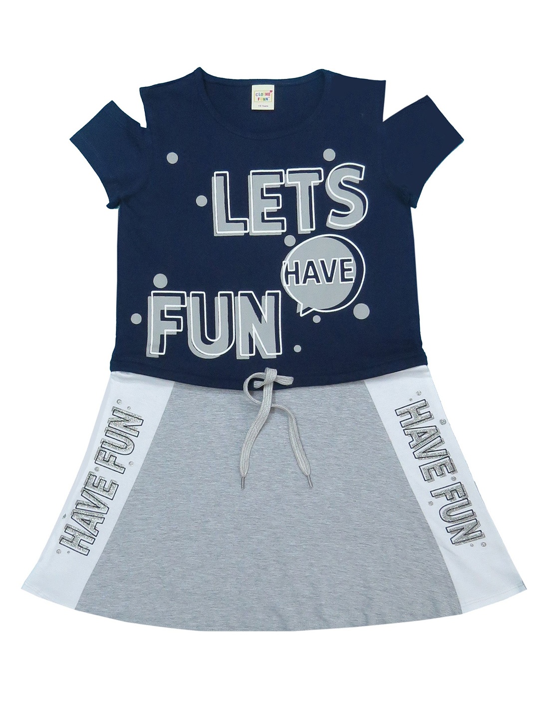 

Clothe Funn Girls Printed Cotton A-Line Dress, Navy blue