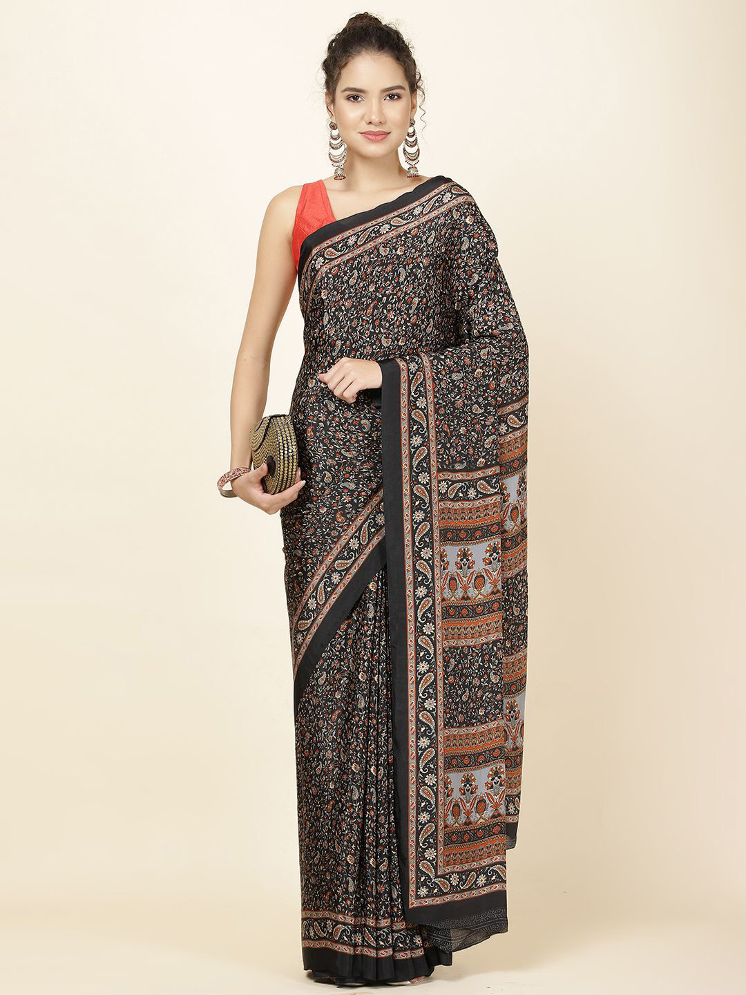 

Meena Bazaar Paisley Printed Saree, Black