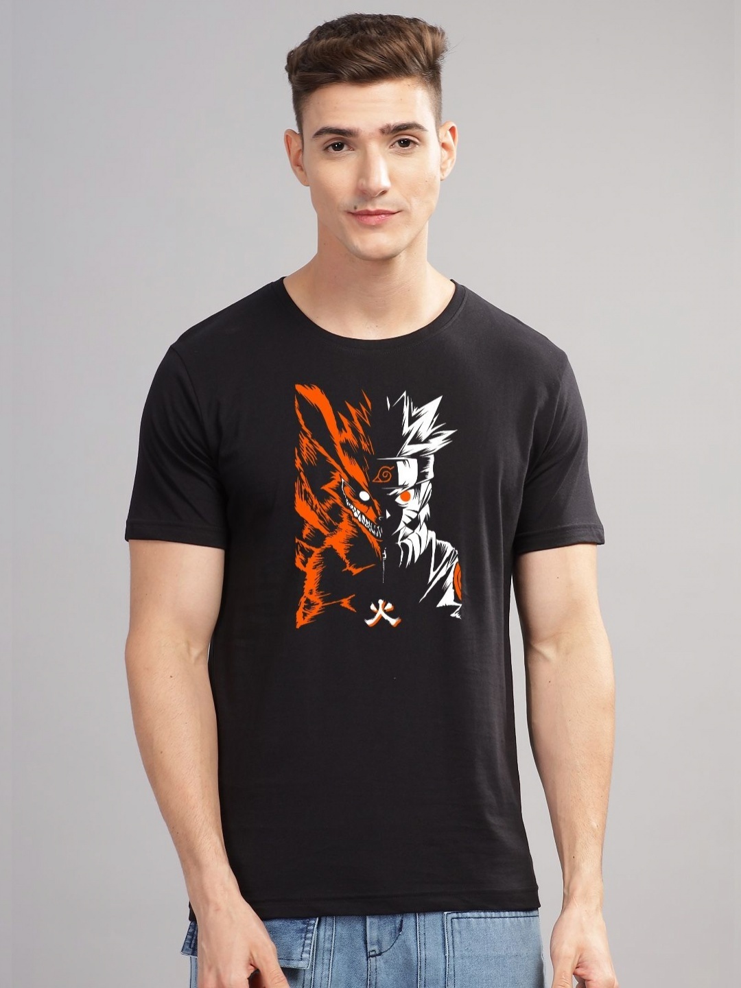 

ADRO Men Printed Raw Edge T-shirt, Black