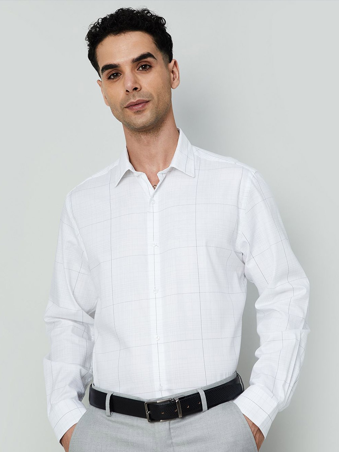 

CODE by Lifestyle Men Spread Collar Checked Cotton Formal Shirt, White