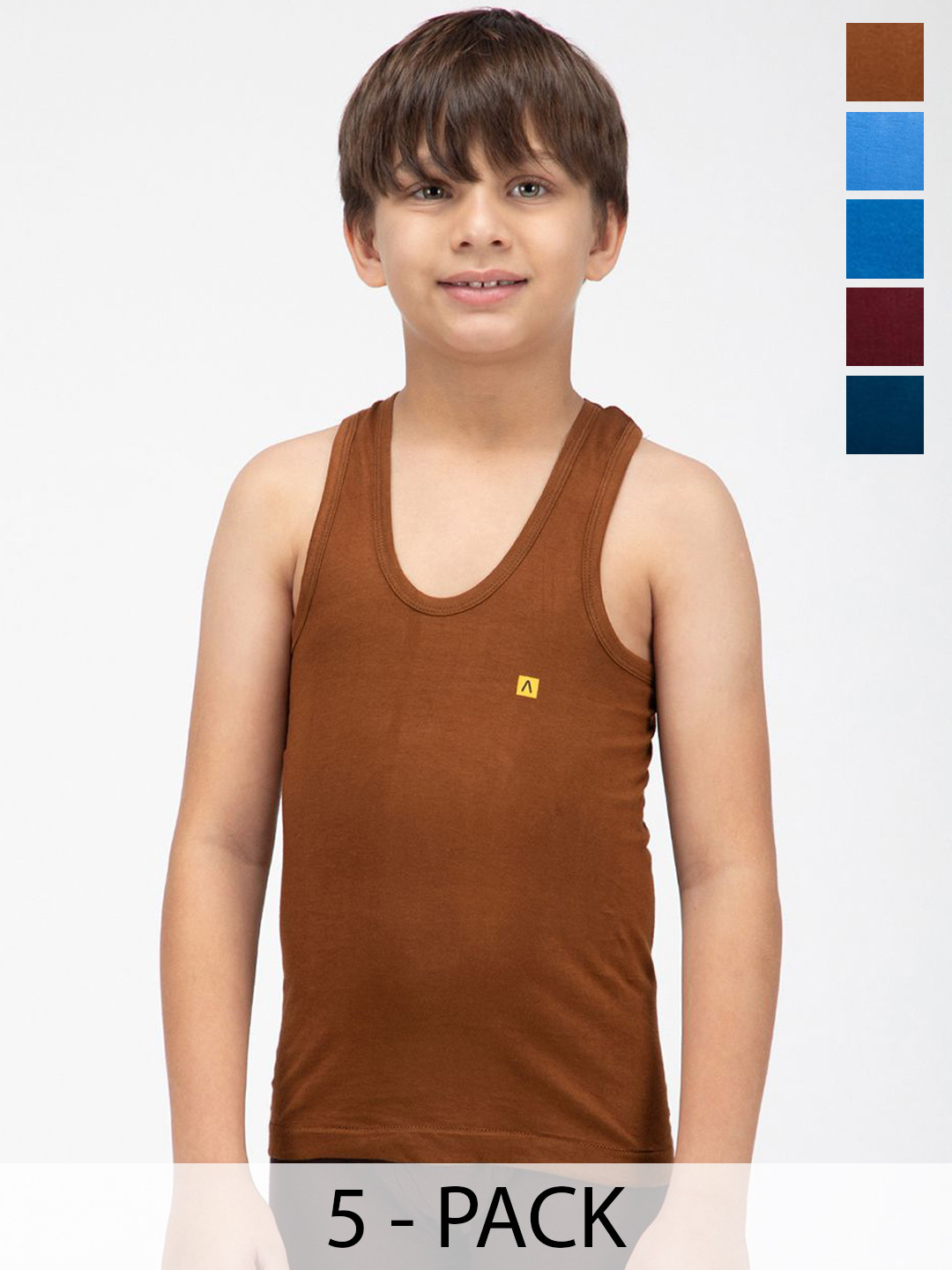 

AMUL COMFY Boys Pack Of 5 Pure Cotton Innerwear Vests- AC-CSRN-VE-MULTI-60-5PC, Blue