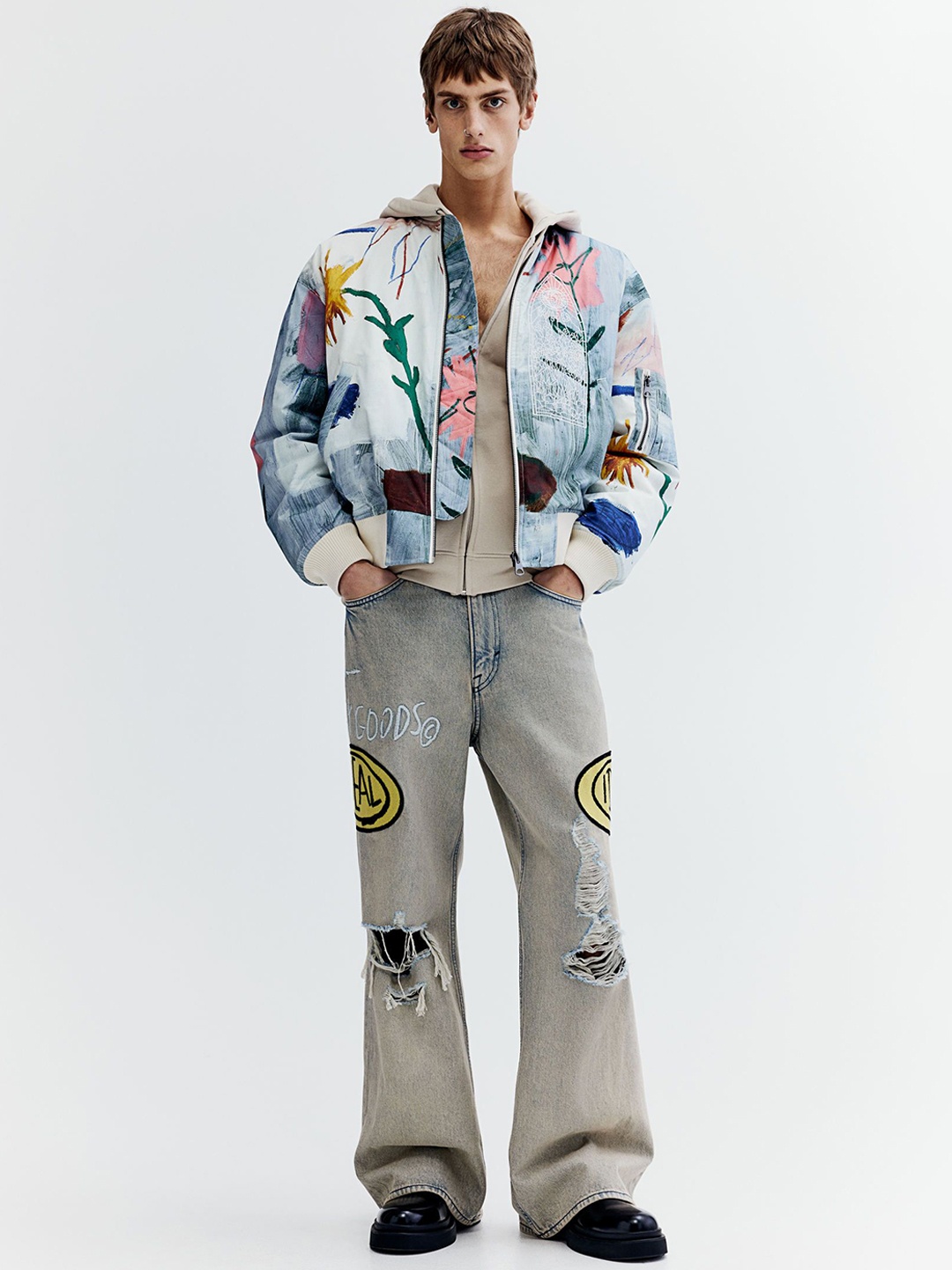 

H&M Men Loose Fit Bomber Jacket, Blue