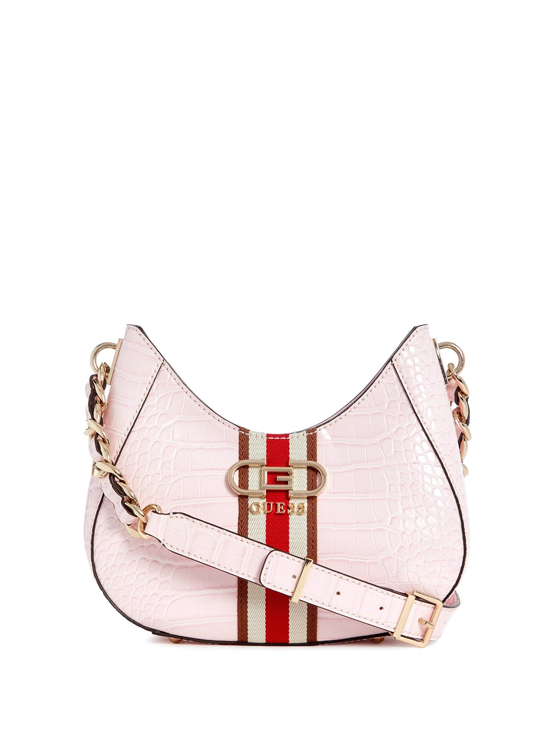 

GUESS Textured PU Bucket Sling Bag with Fringed, Pink