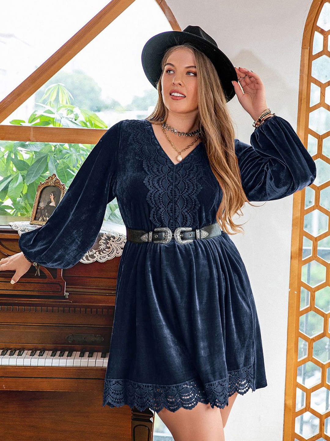 

JC Mode Puff Sleeve Fit & Flare Dress, Blue