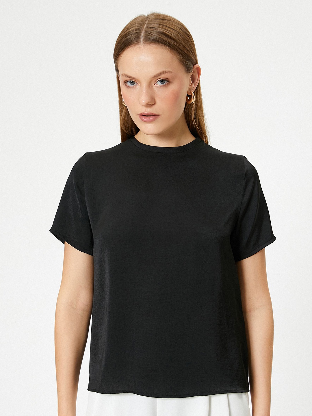 

Koton Women Solid Round Neck Polyester Top, Black