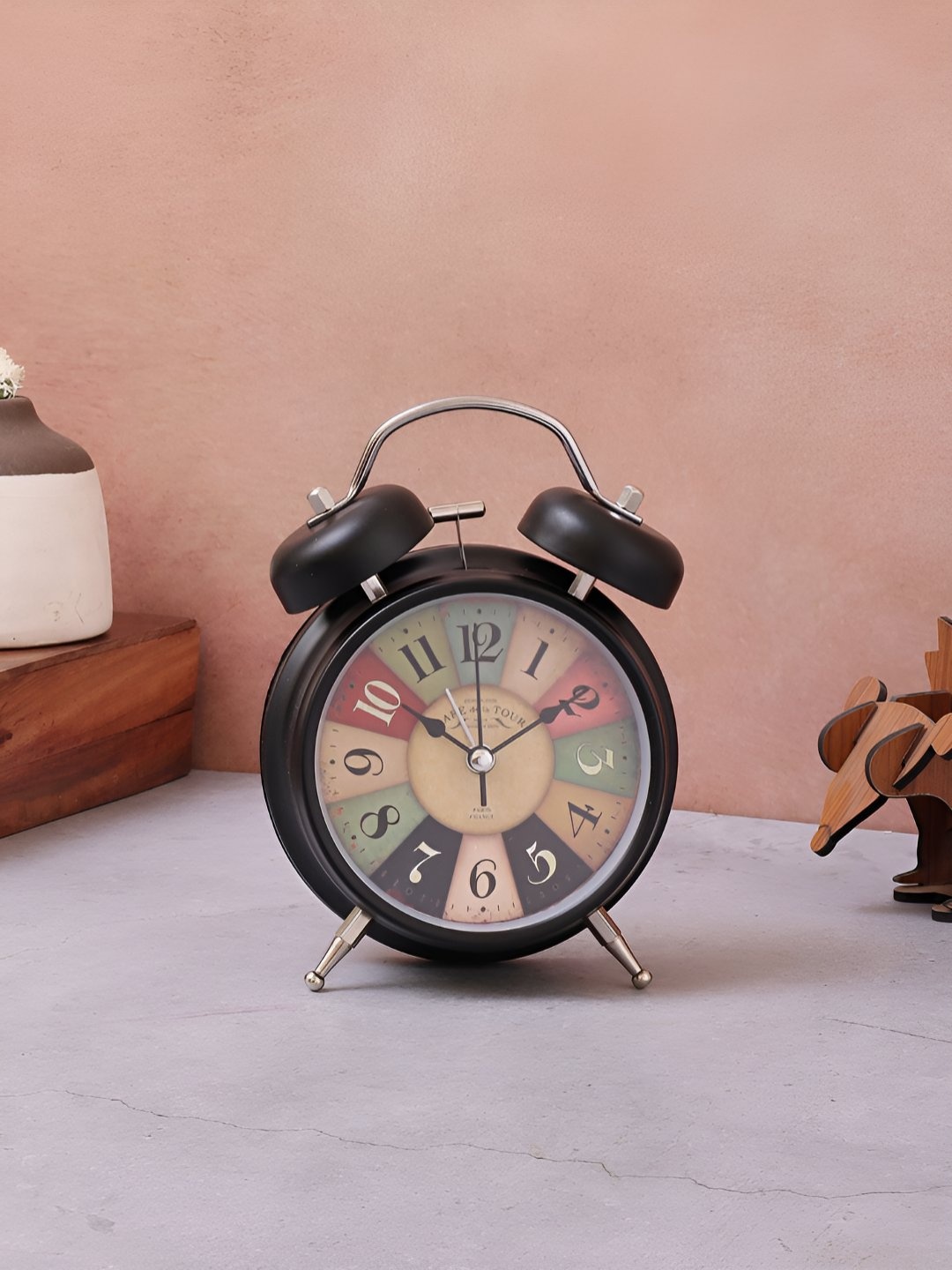 

EXIM DECOR Black & Yellow Printed Vintage Alarm Clock