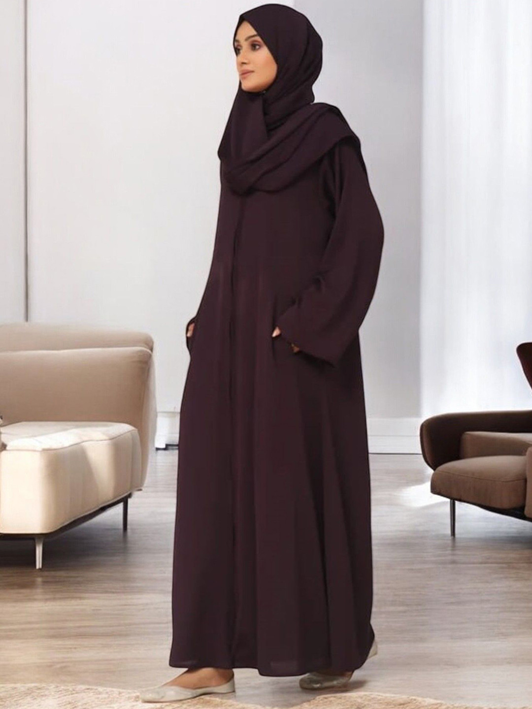 

MUSHKIYA Lacework Abaya Burqa With Scarf, Purple