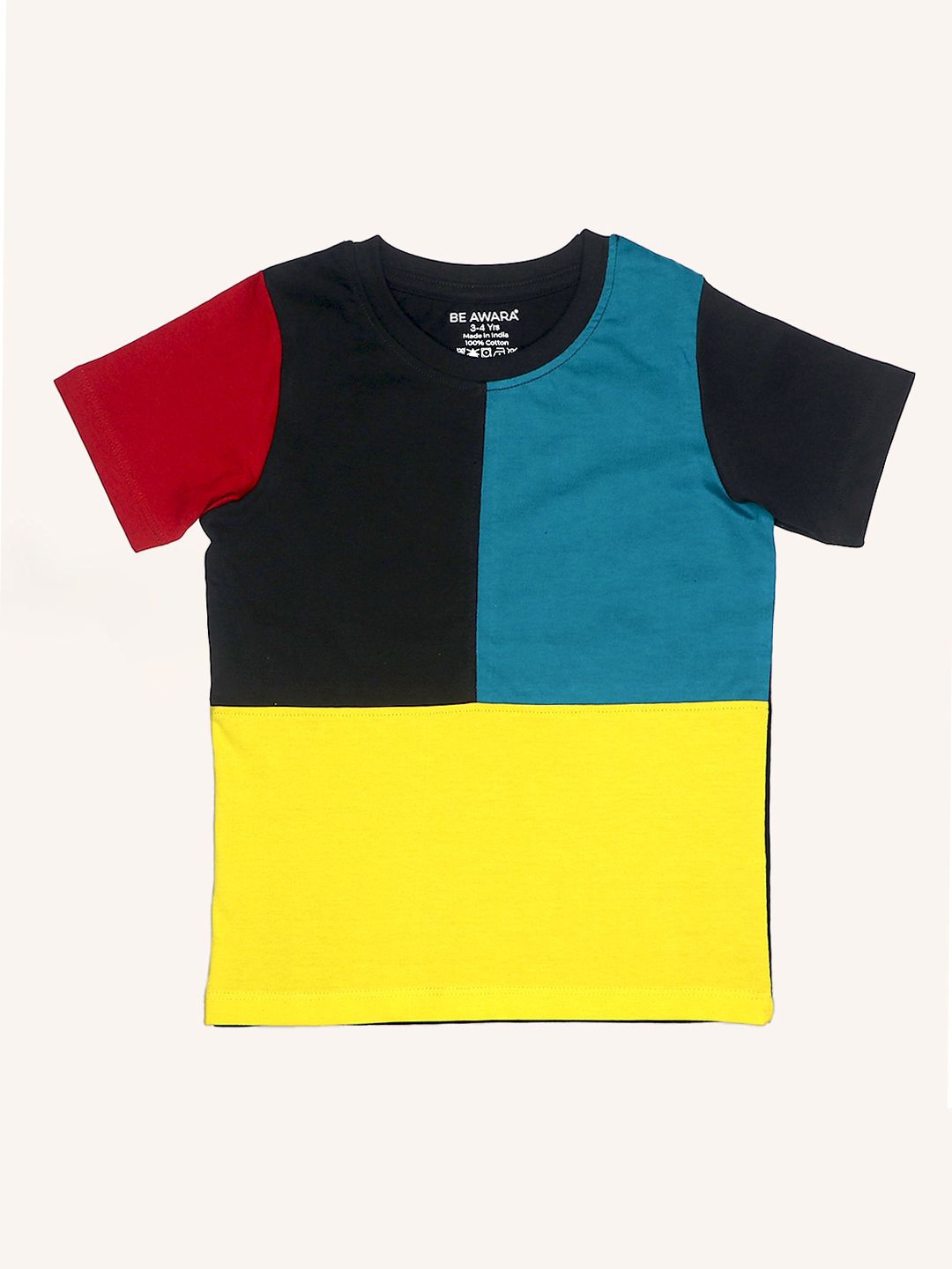 

BE AWARA Kids Colourblocked Pockets T-shirt, Black