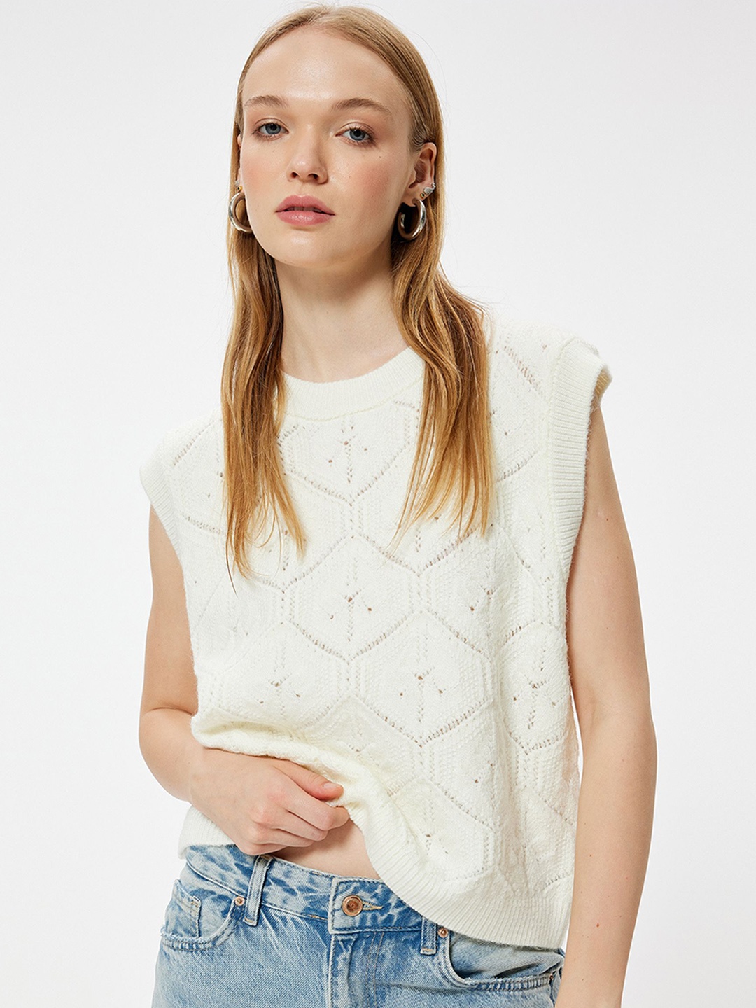 

Koton Geometric Sleeveless Sweater Vest, Beige