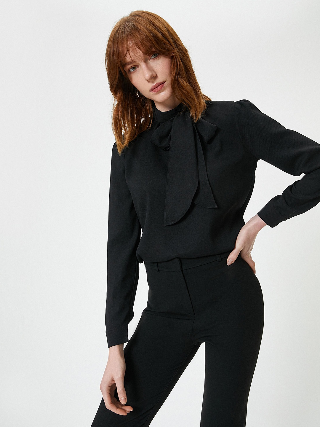 

Koton Women Solid High Neck Polyester Top, Black