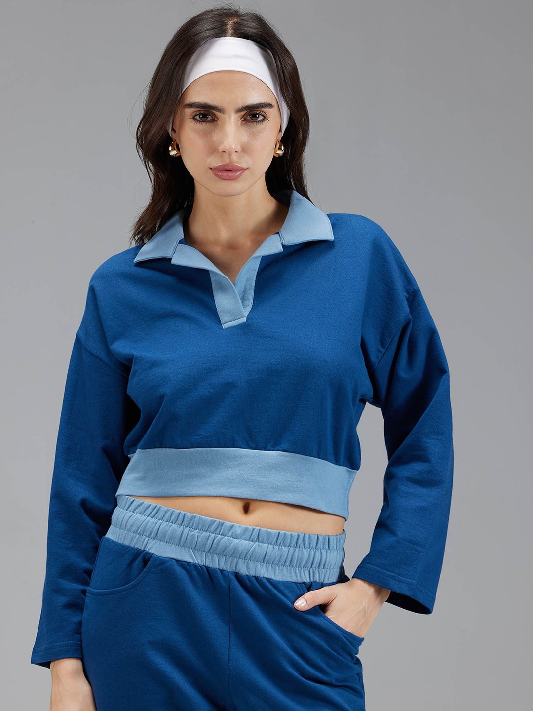 

CAVA Women Boxy Polo Solid Sweatshirt, Blue