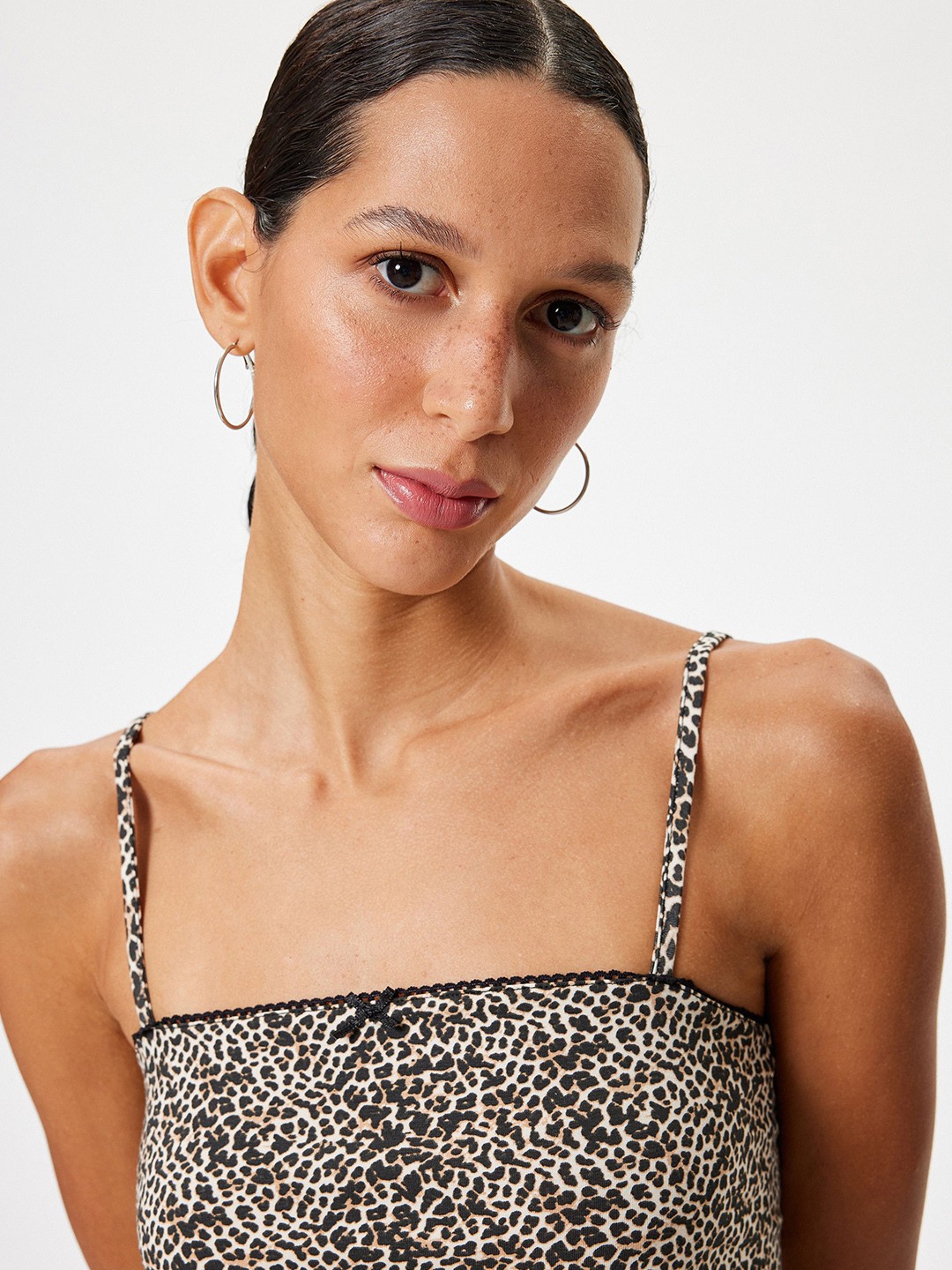 

Koton Women Animal Printed Shoulder Straps Cotton Top, Black