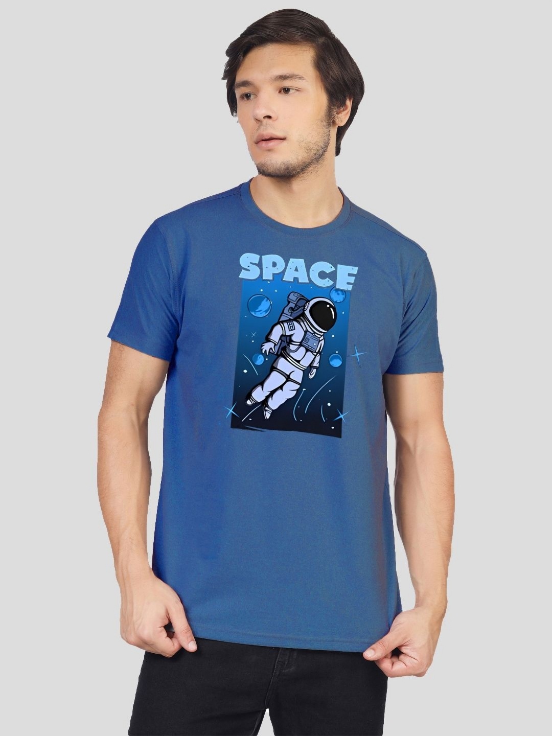 

Greylongg Men Graphic Printed Round Neck Cotton T-shirt, Blue