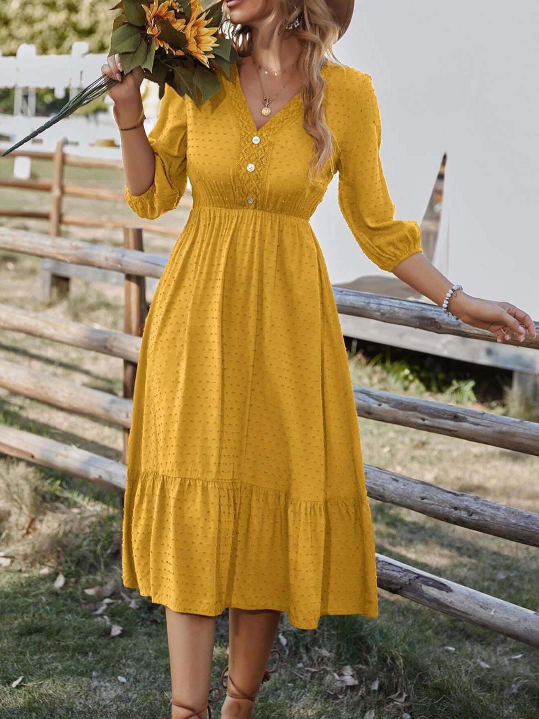 

StyleCast Embroidered V-Neck A-Line Midi Dress, Yellow