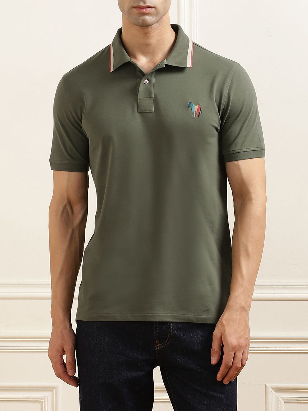 

PS By Paul Smith Men Polo Collar Applique T-shirt, Green