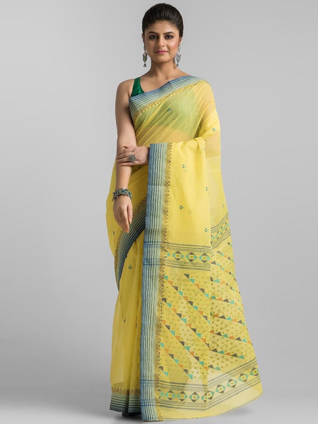 

SAJASAJO Ethnic Motifs Pure Cotton Saree, Yellow