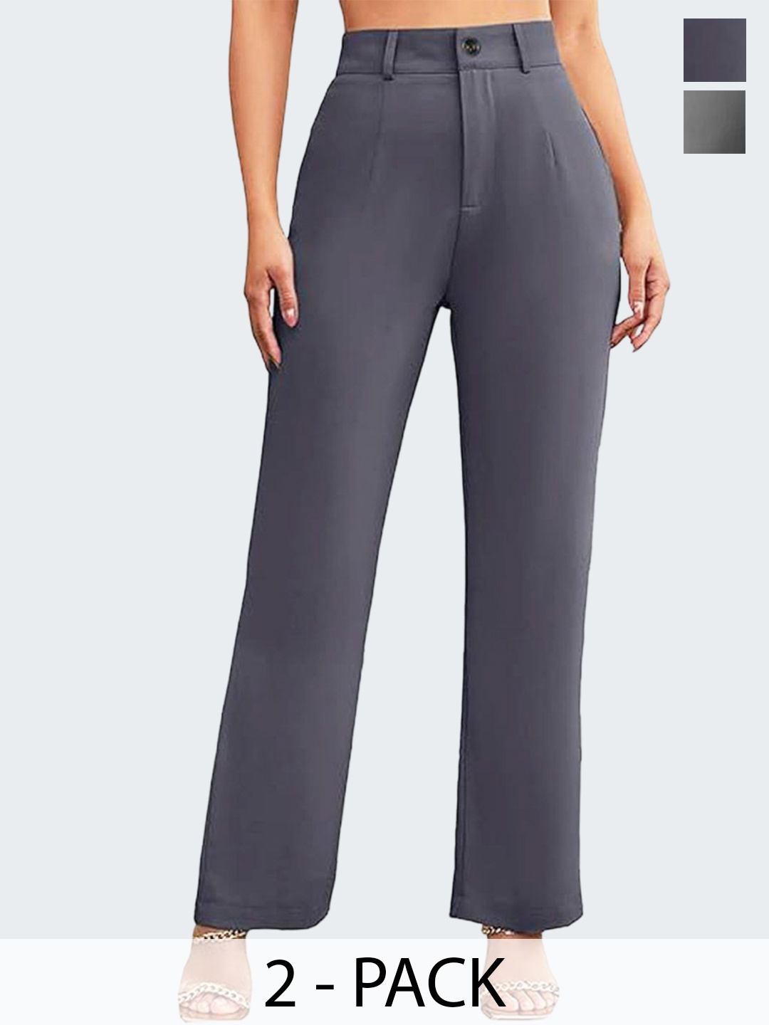 

BAESD Women Pack Of 2 Relaxed Straight Fit High-Rise Trousers, Grey