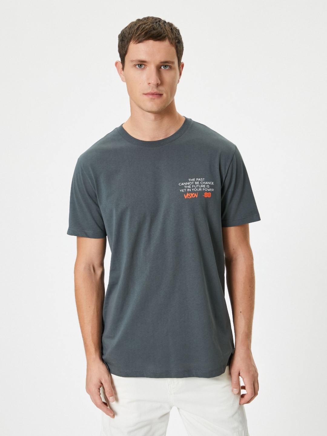 

Koton Men Typography High Neck Applique Slim Fit T-shirt, Grey
