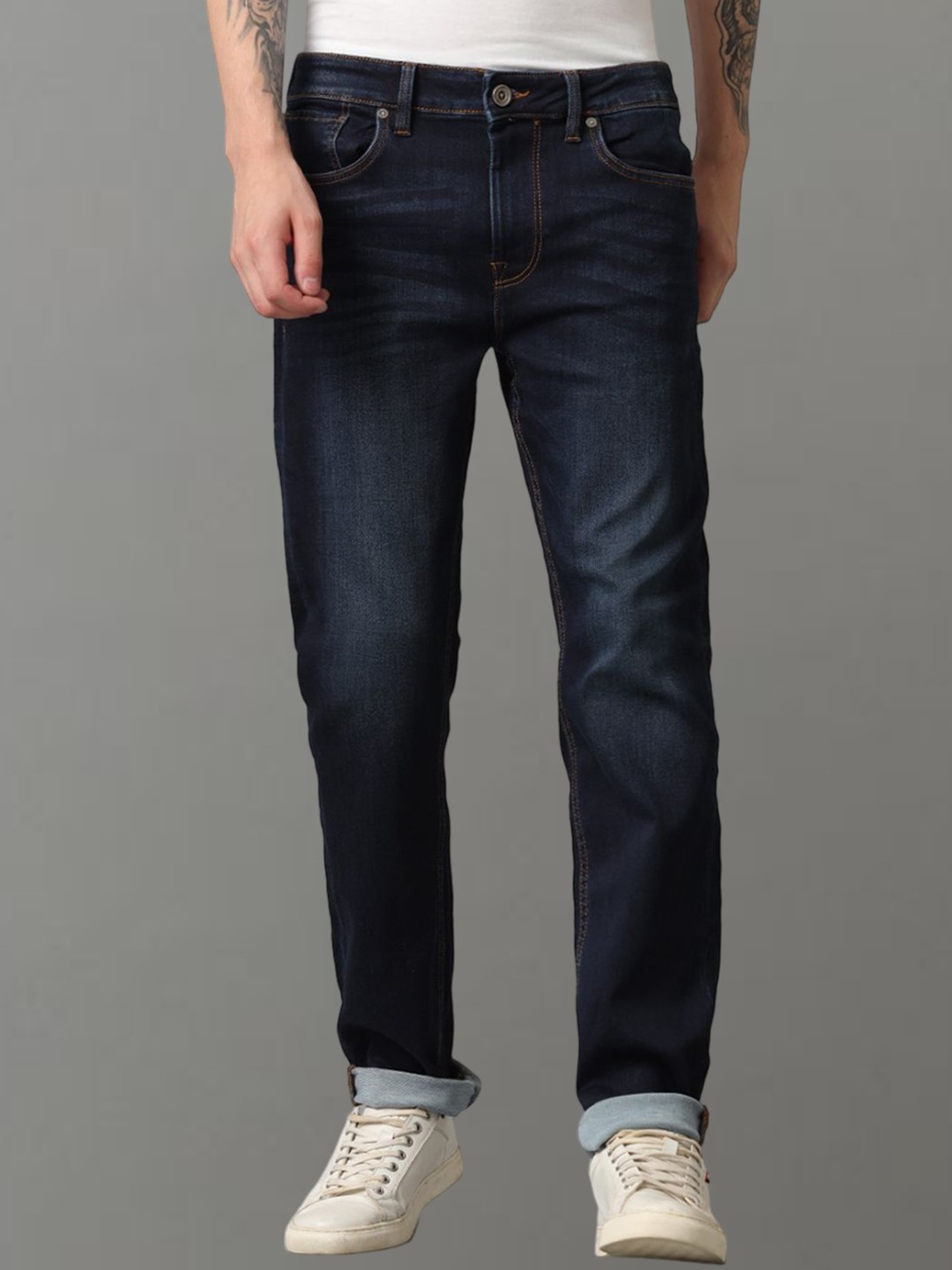 

Voi Jeans Men Skinny Fit Light Fade Stretchable Jeans, Navy blue