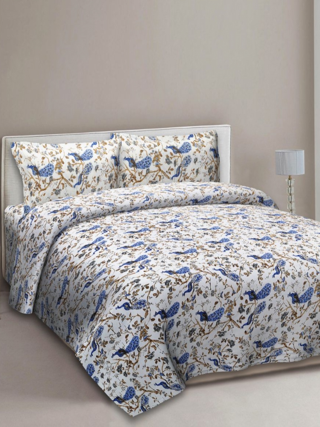 

EasyGoods Blue & White Floral 210 TC King Bedsheet with 2 Pillow Covers