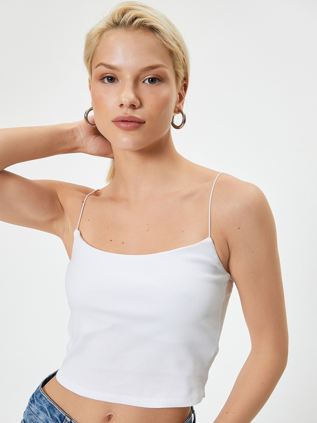 

Koton Women Solid Shoulder Straps Cotton Crop Top, White