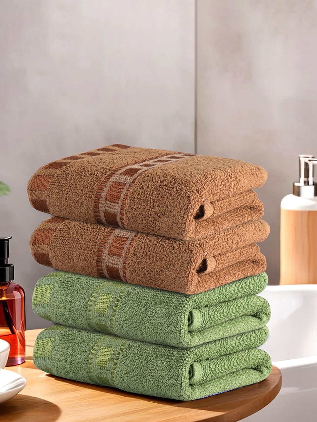 

Kuber Industries Green 4 Pieces Cotton Anti-Bacterial 225 GSM Face Towels