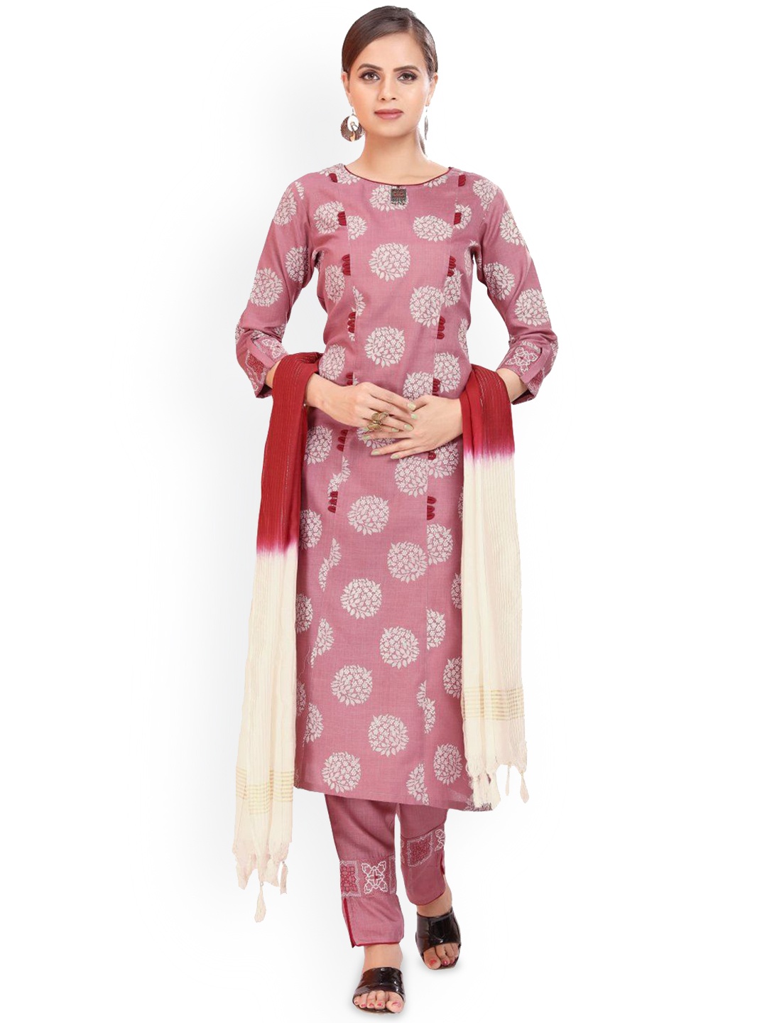 

MADHURAM Women Ethnic Motifs Printed Kurta with Trousers & Dupatta, Pink