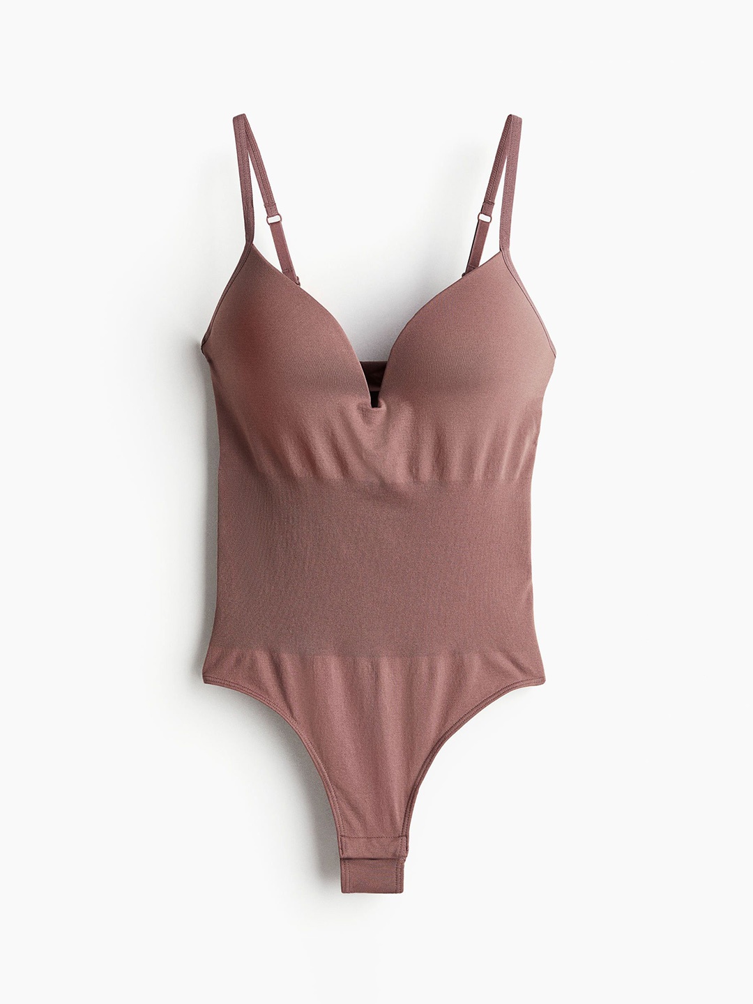 

H&M Seamless Light Shape Thong Bodysuit, Brown