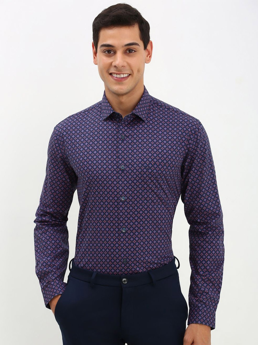 

Allen Solly Men Spread Collar Floral Printed Cotton Slim Fit Formal Shirt, Purple
