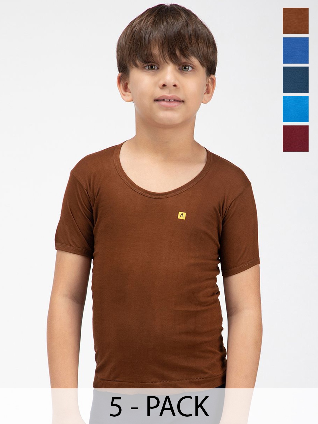 

AMUL COMFY Pack of 5 Solid Cotton Half Sleeves Vest, Brown