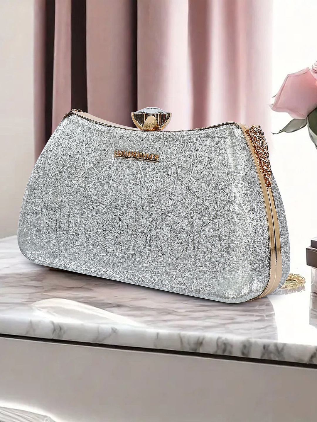 

WOMEN MARKS Textured Box Clutch, Silver