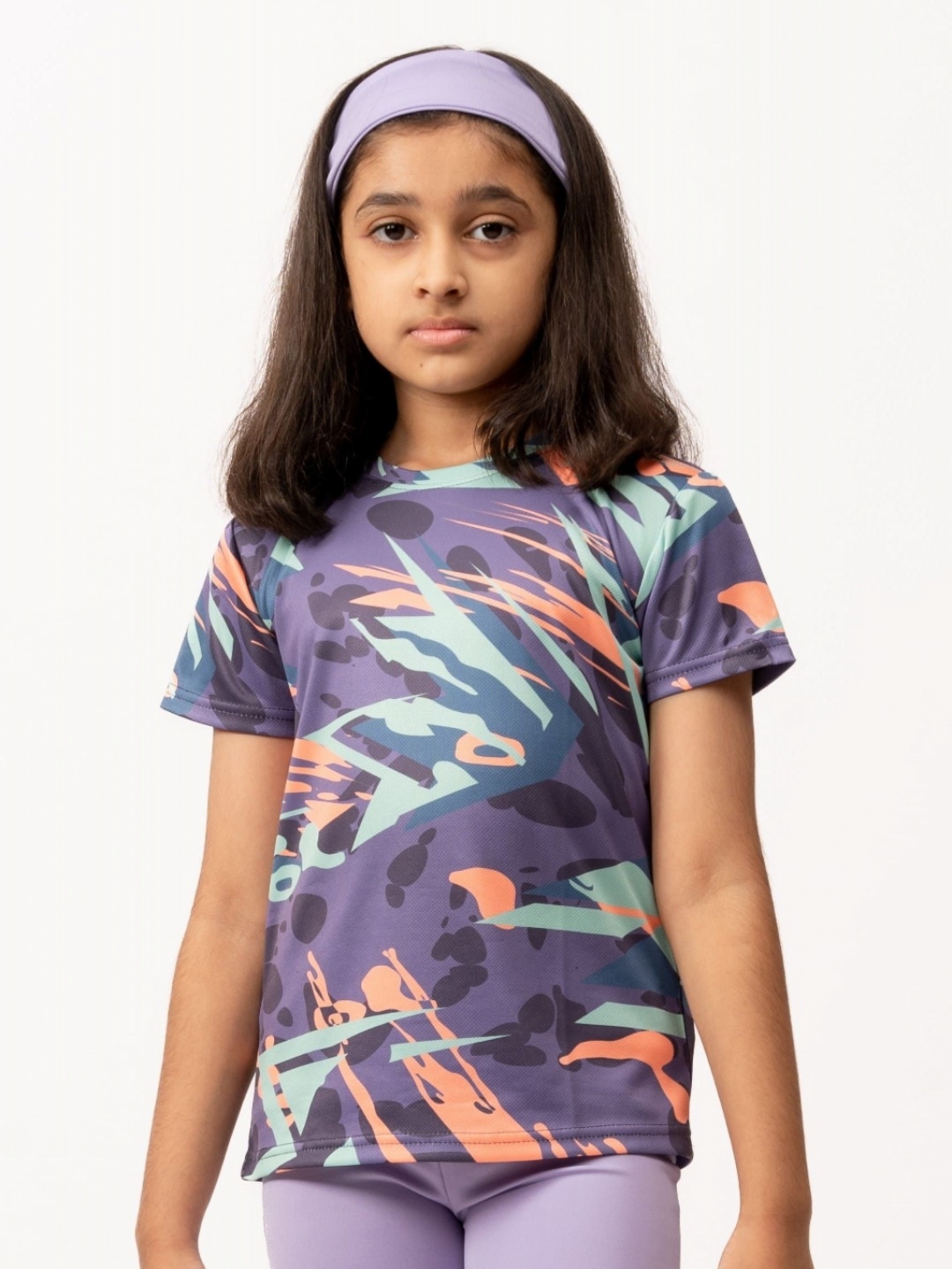 

UMILDO Girls Abstract Printed Round Neck Polyester Tshirt, Purple